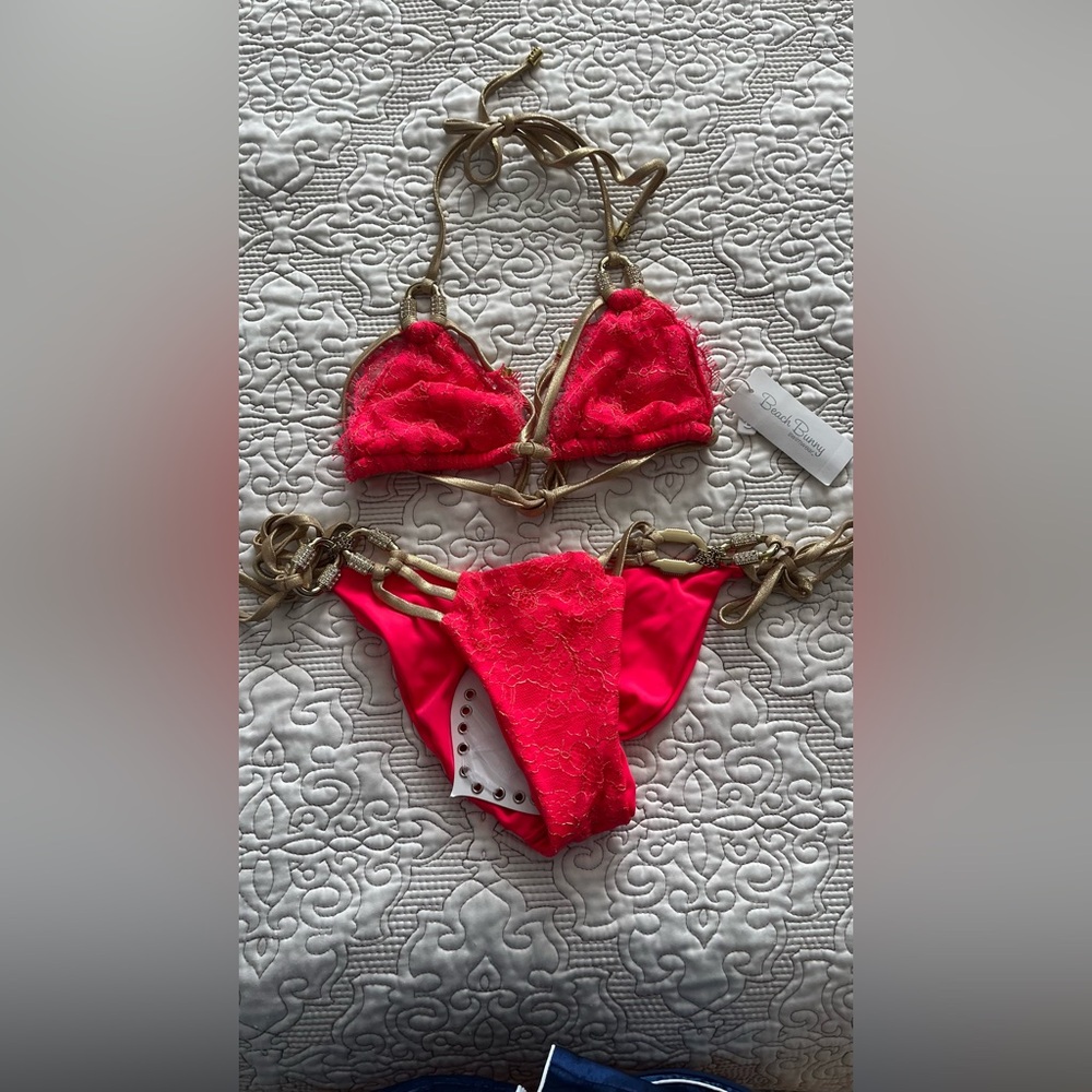 Beach Bunny Salmon Pink/Gold 2 Piece Bikini Set